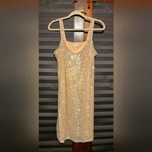 Maurices Gold Sequin Sheath Mini Dress Scoop Neck Cocktail